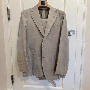 SuitSupply 3 Button Herringbone Silk and Linen Suit